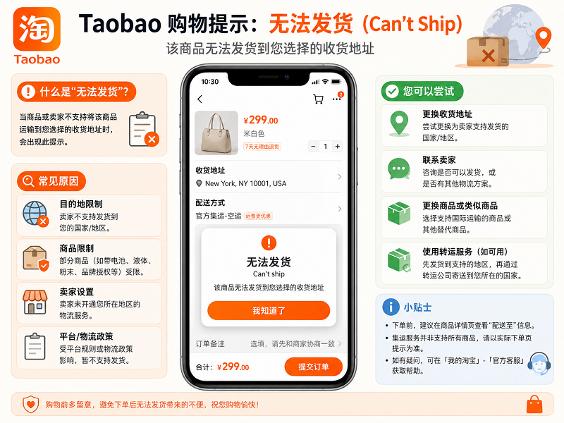 Taobao international shipping blocked error message